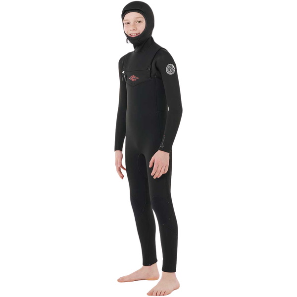 2026 Rip Curl Junior Dawn Patrol 5/4mm Hooded Chest Zip Wetsuit 144BFS - Black